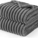 Bedsure ComfyFleece Waterproof Dog Blankets for Large Dogs - Soft Pet Cat Blanket Corduroy Fleece for Couch Protector Washable, Cozy Calming Reversible Furniture Protection,40"x50", Warm Grey
