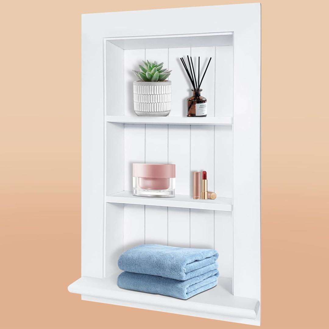 Royxen Recessed Medicine Cabinet 14 x 24 Inch, Medicine Cabinets, Large Medicine Cabinet, 3-Tier Bathroom Cabinets Wall Mount for Home Storage (White)