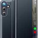 Phone Case for Samsung Galaxy A56 5G Case, Clear View Window Luxury Slim Mirror Galaxy A56 5G Case with Kickstand, Leather Hard PC Flip Shockproof Protective Cover for Samsung A56 5G Case (Deep Blue)