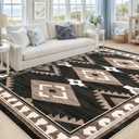 Tijuboni Western Rugs for Living Room Non Slip, Southwestern Area Rugs for Dining Room Kitchen Bedroom Nursery, Washable Rubber Backing, 8x10 Aztec Black-White-Brown