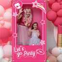 Hot Pink Girls Birthday Decorations Pink Photo Booth Props Princess Doll Theme Decor Let's Go Bachelorette Party Decoration for Girls Birthday Bridal Shower Party Supplies