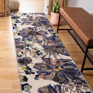 Rugshop Cream Bright Flowers Non Slip Non-Shedding Runner Rug for Hallway, Kitchen and Entryway, 2' x 10'