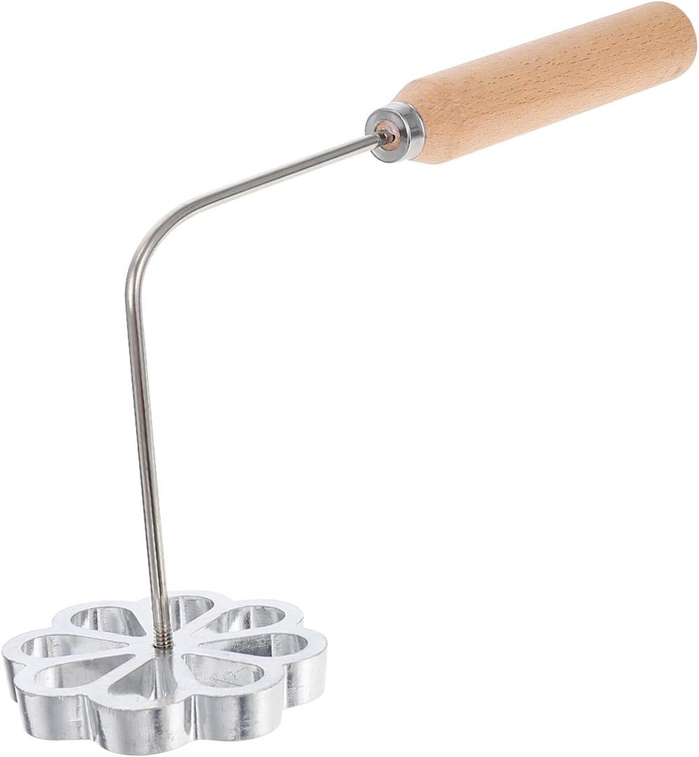 Fried Snack Mold with Handle for Kitchen Cooking Rosette Bunuelos Cookie Maker Waffle Timbale Funnel Cake Mold Tool (26.00X9.00X7.50CM, Silver)