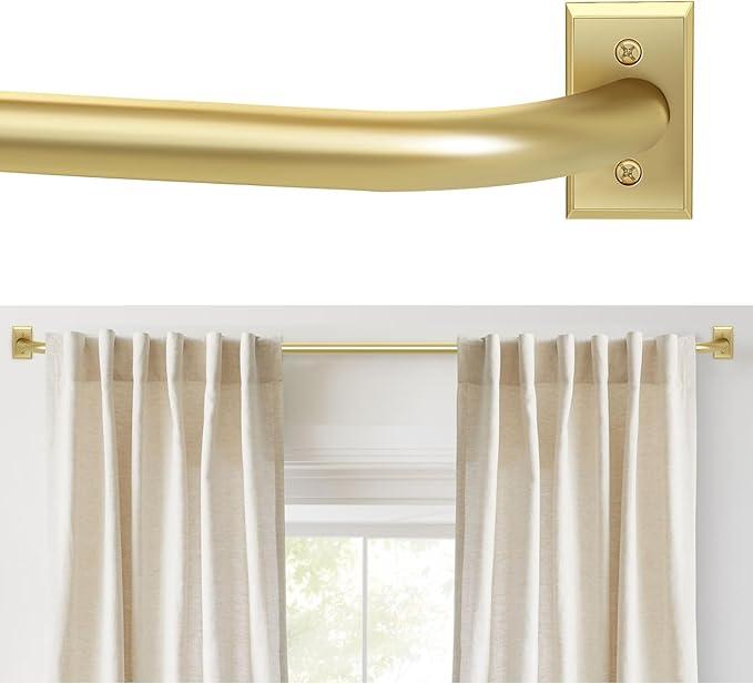 ZYRW Gold Curtain Rods, Room Darkening Rod for Windows 48 to 90 Inches(47.5Ft), Wrap Around Curtain Rods, Heavy Duty Blackout Drapery, Modern Decorative Window Treatment Rod, Gold