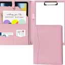 Portfolio Folder Padfolio with A4 Clipboard, PU Leather Portfolio Clipboard Business Binder Writing Clip Board Organizer for Legal Documents Business Card Men Women Pink