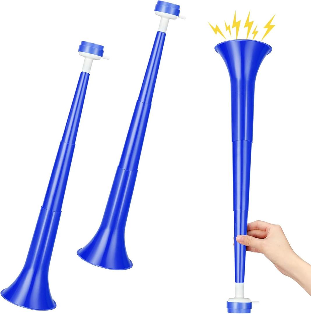 2 Pcs Stadium Horn for Adult, 21 Inch Vuvuzela Plastic Collapsible Cheering Trumpets for Sporting Events Football Carnival Party (Blue)