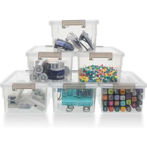 Citylife 1.3 QT 6 Pack Small Storage Bins Plastic Storage Container Stackable Box with Lids for Organizing, Clear White