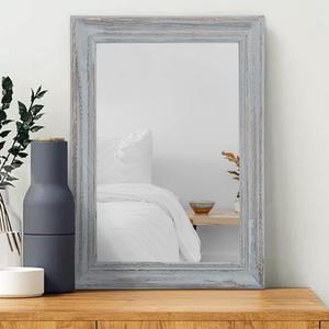 Wooden Mirror with Framed Rectangular Retro Wall Mirrors Decorative for Bathroom Bedroom Living Room Hallway Entryway Home Decor Grey (16"L x 12"W)