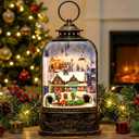 Christmas Village Snow Globe Water Lantern with Train Station Scene Battery Operated or USB Powered Musical Lighted Holiday Decoration for Tabletop Display for Family and Friends