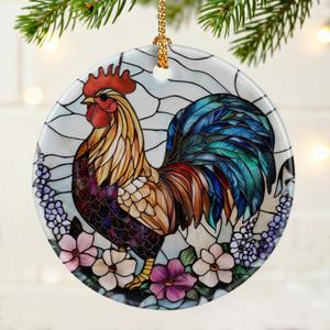 2 x Colorful Rooster Ornament | Farmhouse Christmas Ornaments, Hanging Ornaments for Tree, Christmas Decorations, Holiday Decor Gift | Gifts for Chicken Lover, Farmer | Chicken Themed Gifts, Gift Exchange