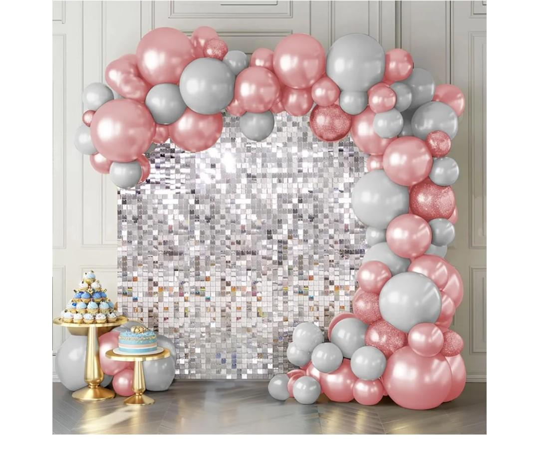 Shimmer Wall Backdrop Silver Wall Panels 12Pcs Square Sequin Shimmer Wall Backdrop Decoration for Birthday Party,Wedding, Anniversary