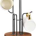 HULISEN 360 Rotating Mug Tree for Large Cups, Counter Coffee Mug Holder with 6 Hooks, Metal Coffee Cup Rack Stand for Countertop with Stable Wooden Base, Kitchen Counter Decor