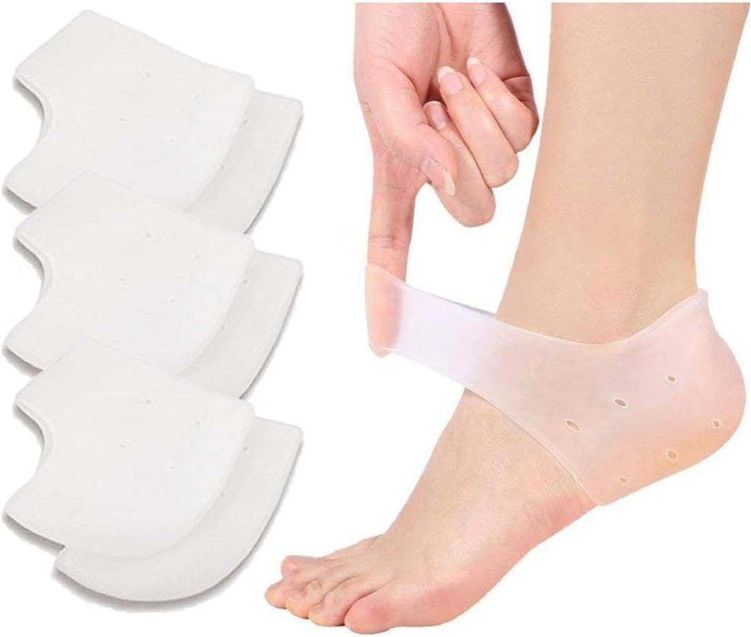 VivoFoot 3 Pairs Gel Heel Protectors, Blister Prevention Heel Sleeves, Silicone Heel Cups & Ankle Protectors for Heel Pain and Cracked Heels Relief for Men and Women (White)