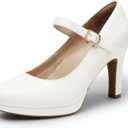 DREAM PAIRS Women's Pumps Close Toe Classic High Heels Round Toe Comfortable Low Platform Mary Jane Dress Shoes (8.5, White)
