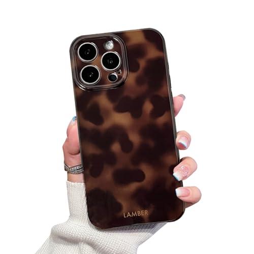 XQAGU Cute Phone Case for iPhone 15 Pro Case Amber Leopard Full Camera Protective Slim Shockproof Aesthetic-Brown Amber