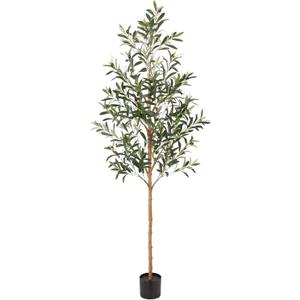 FLOWORLD 6FT Olive Trees Artificial Indoor, Tall Faux Olive Tree 6FT (72in) with Natural Wood Trunk & Realistic Olives, Stable Base, Pet Friendly Artificial Plant for Home Office, Living Room, Outdoor