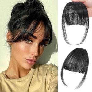 NAYOO Bangs Hair Clip in Bangs 100% Real Human Hair Extensions Natural Black Wispy Bangs Clip on Air Bangs for Women Fringe with Temples Hairpieces Curved Bangs for Daily Wear
