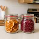 Set of 2 airtight wide mouth glass jar with lid 17oz 0.5 liter Clear Glass Kitchen, Pantry Organizer. Keep your food, grains coffee, tea, cookies and candies dry, fresh. (Oval PC11002-F)