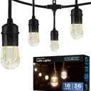 Enbrighten Classic Warm White String Lights, 36ft Black Cord, 18 Shatterproof Acrylic Bulbs, Weatherproof, Outdoor String Lights, 33171