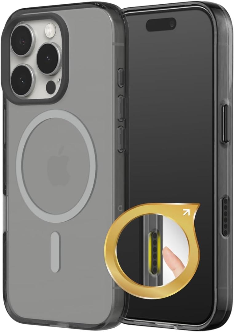 RhinoShield JellyTint Transparent Protective Case with Camera Control Capture Button Compatible with MagSafe for [iPhone 16 Pro Max] Superior Magnetic Force, Scratch Resistant, Shockproof - Ash Black