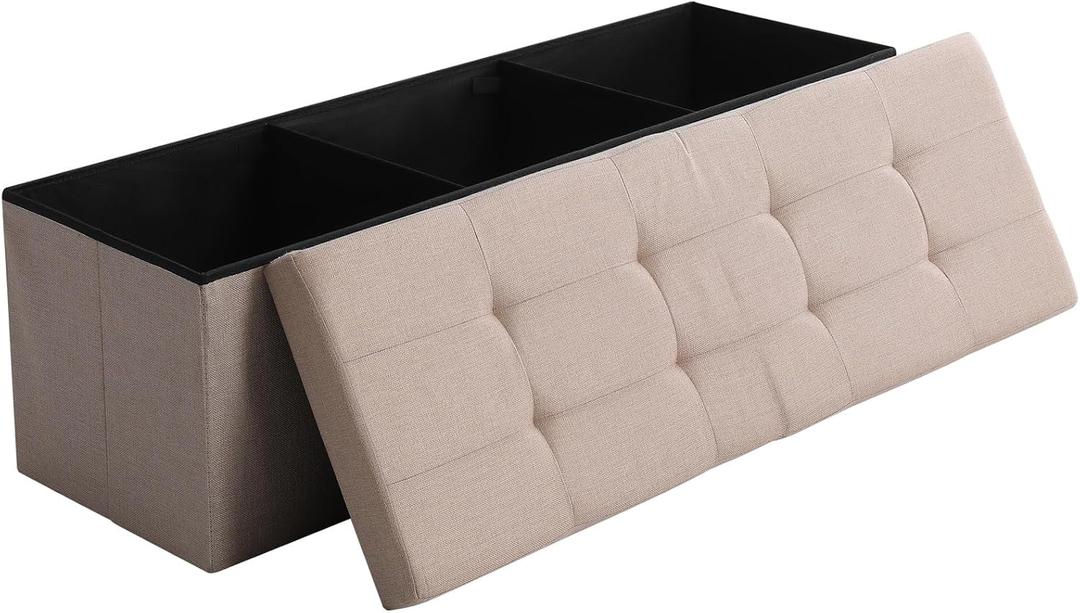 Storage Ottoman Bench Foldable Footrest Foot Stool, 45" Fabric Beige, 45.3" Flip