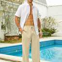 Mens Casual Linen Pants Elastic Wasist Drawstring Lightweight Summer Beach Yoga Pants Trousers with Pockets (White, XXXL)