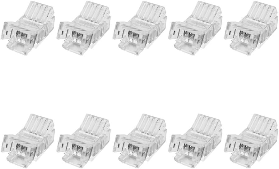 4-Pin LED Strip Connector for 8mm SMD RGB Tape Lights, Solderless Quick Connect Clips, Wire to Strip Light Adapter, No Solder LED Joiner (10 Pack)