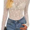 BTFBM Womens Tops Mesh Lace Long Sleeve Tops for Women 2026 Spring Fall Sexy Sheer See Through Tight Party Club Outfits (Large, White)