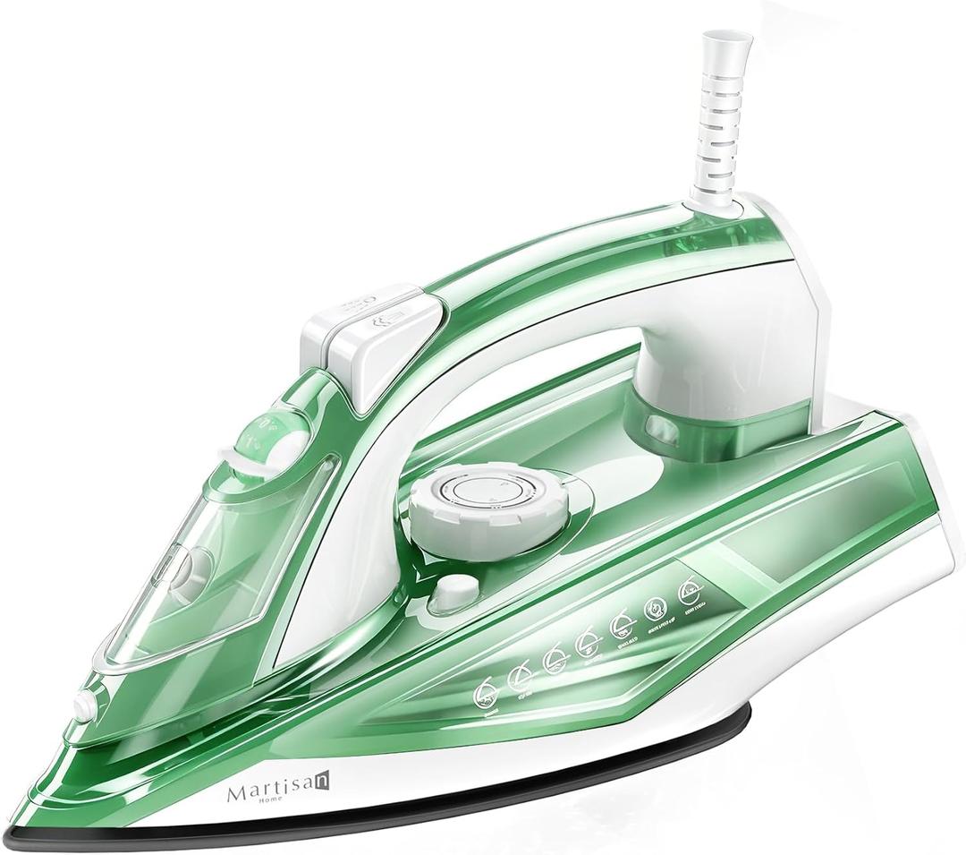 Martisan Steam Iron, 1600W, 15s Fast Heat-up, Dual Layer Soleplates for Heat Reserve, Precise Adjustable Temp, Non-stick Ceramic Panel, Anto-off, Anti-drip, Anti-calc, Green