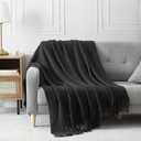 BOURINA Black Throw Blanket 50x60 Inches Throw Textured Solid Soft Sofa Couch Decorative Knit Blanket