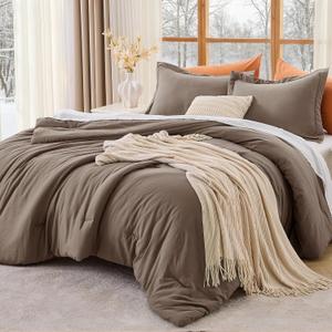 MUXHOMO Queen Comforter Set, All Season Ultra Soft Down Alternative Bedding - 3 Piece Lightweight Bed Set Includes 1 Comforter (90"x90") and 2 Pillow Shams (20"x26"), Brown