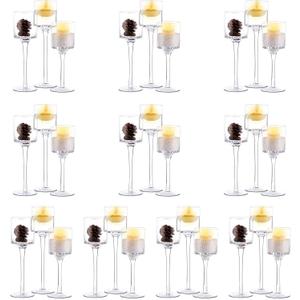 NUPTIO Tealight Candle Holders Bulk: Set of 30 Long Stemmed Candle Stands for Table Centerpiece Decor - Monet Candleholders for Floating Candles