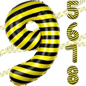 40 Inch Construction 9 Number Balloon Yellow and Black Striped Construction Truck Themed Big Helium Numbers for Girls Boys Party Decorations(Number 9)