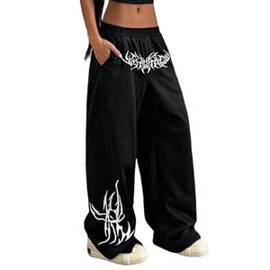 ZAFUL Womens Wide Leg Sweatpants Y2K Gothic Graffiti High Waisted Lounge Pants Athletic Joggers Pants with Pockets 2-Black Large