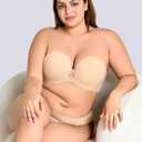 Plusfreeee Strapless Bras for Women Padded Convertible Non Slip Full Coverage Bra Underwire Support Beige 40E