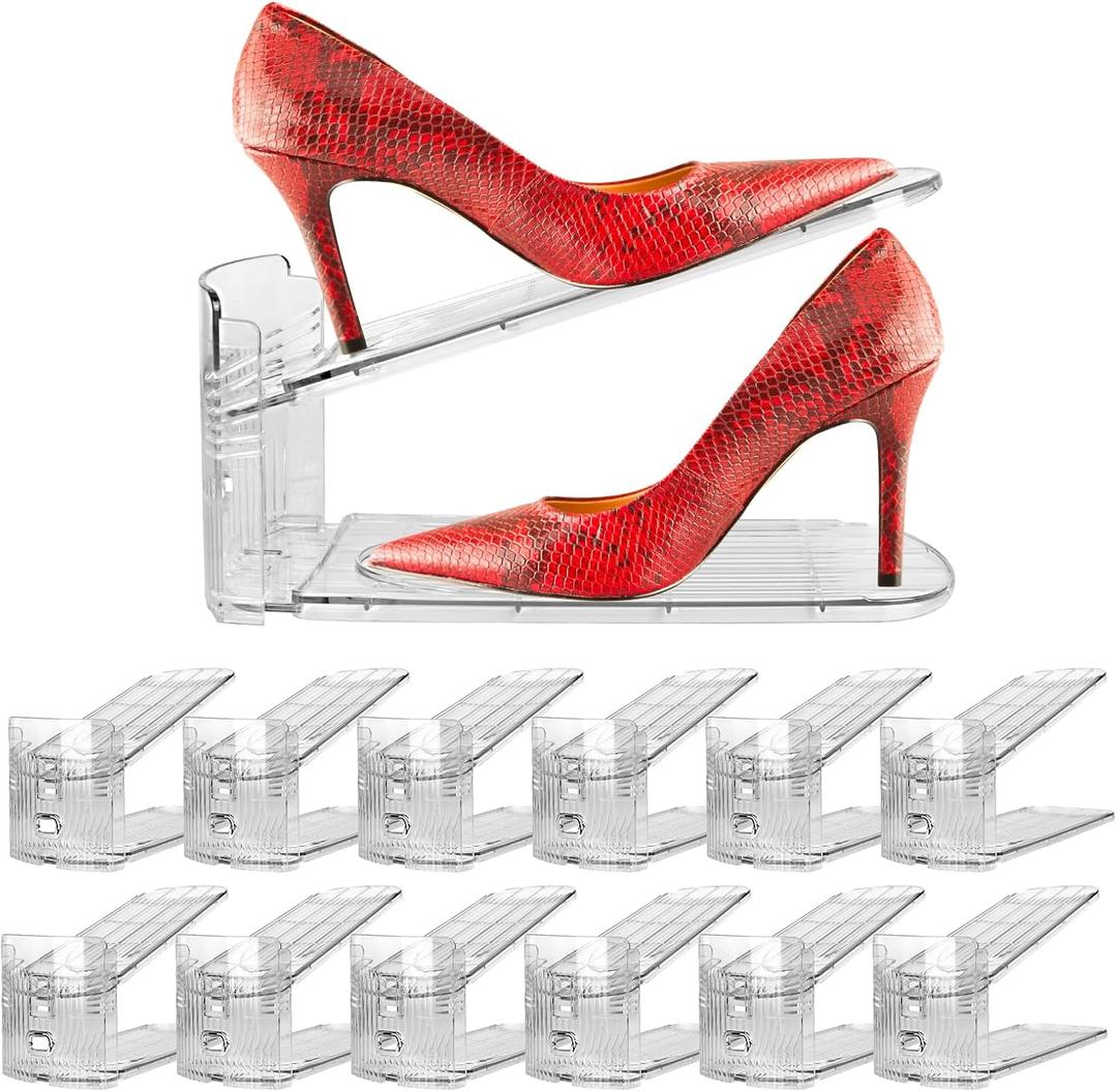 Yes!Fresh Shoe Slots Organizer, Boutique Display Style Shoe Stacker for A Pair of Shoes, Separable Shoe Rack for Closet Organization, 3 Adjustable Narrow Shoe Rack (Clear, 12 Pack)
