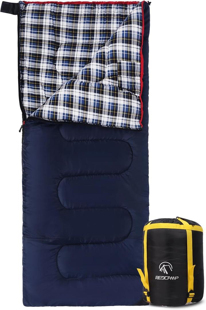 REDCAMP Cotton Flannel Sleeping Bag for Camping, 41F/5C Cold Weather Warm and Comfortable, Envelope Blue 4lbs(75"x33")