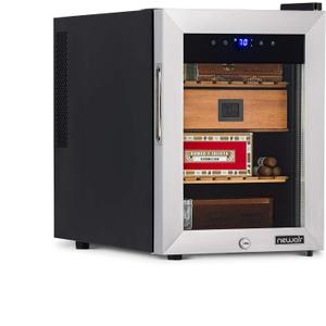 NewAir 250 Count Electric Cigar Humidor Box | Cigar Cooler Cabinet with Opti-Temp Heating & Cooling | Digital Temperature Controls, Spanish Cedar Shelves, and Locking Glass Door | Stainless Steel
