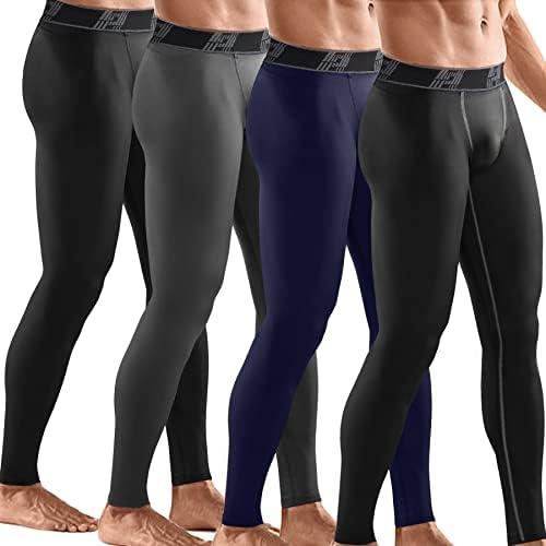 HOPLYNN 4 Pack Compression Pants Tights Leggings Men, Winter Baselayer for Running Workout Sports Yoga, Size  L