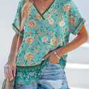 WIHOLL Womens Summer Tops Short Dolman Sleeve Shirts 2026 Fashion V Neck Outfits Clothes (Blue, L)