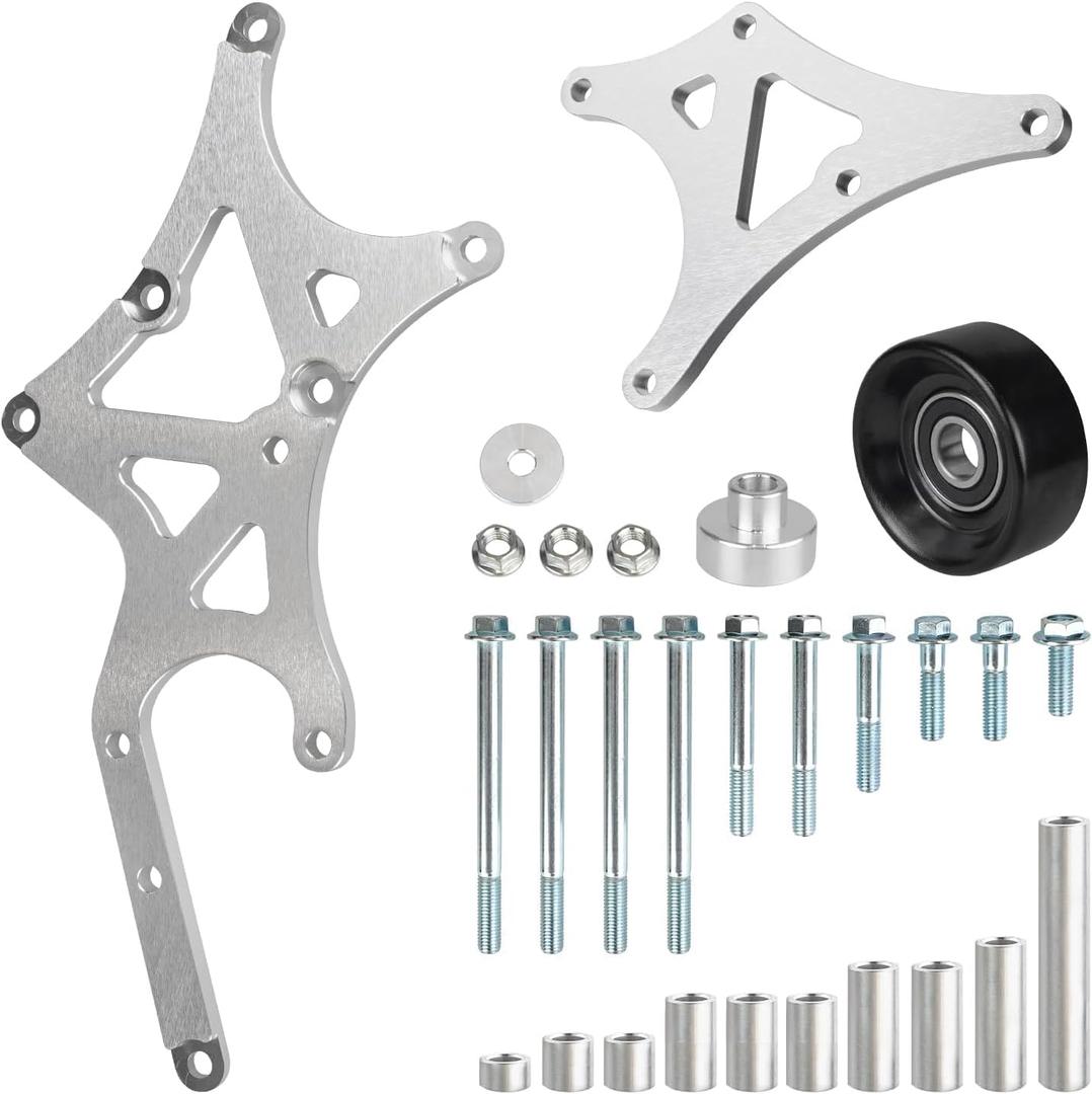 for LS Truck SUV Alternator & Power Steering Pump Bracket 1999-2014 Compatible with Chevy Silverado GMC Sierra Yukon Tahoe Express Suburban Driver Side Relocation Kit Swap Conversion