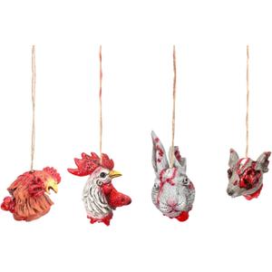 Halloween Decor Essential 4 Set Animal Head Props (2pcs Chicken, Rabbit, Dog) Terror and Blood for Spooky Parties