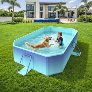 HeySplash Foldable Pool, Non-Inflatable Swimming Pool with Rigid Puncture-Proof Hard Composite Board, Kiddie Pool Outdoor Pool, Adults & Kids Pool for Backyard Garden Dog Pool 59"45"17", Ice Blue