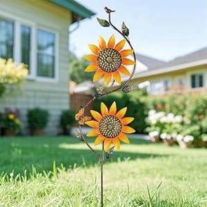 Sunflower Wind Spinners Yard Decoration Outdoor - Windmill Wind Sculptures & Spinners Metal Yard Art Pinwheels for Garden Patio Lawn Decor
