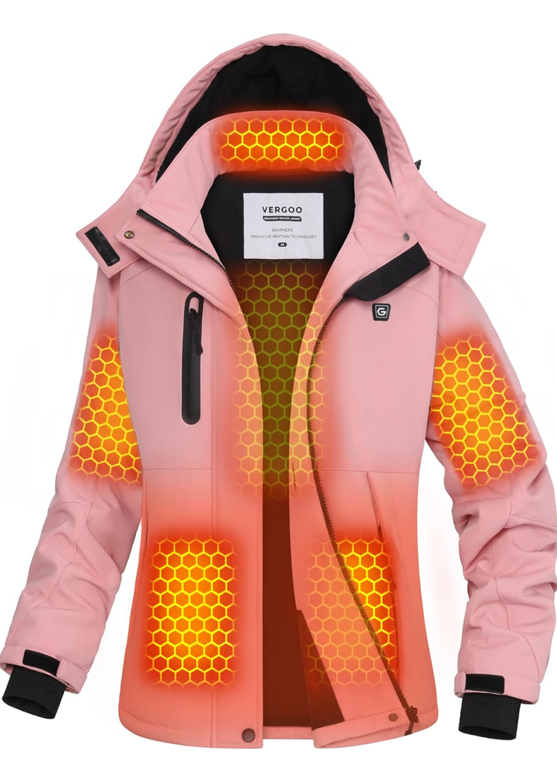 VERGOO Graphene Heated Waterproof Jackets for Women with Hood Included 18400mAh Battery Pack S