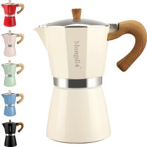 Mongdio Stovetop Espresso Maker Moka Pot, Cuban Coffee Maker Stove top coffee maker Moka Italian Espresso Greca Coffee Maker Brewer Percolator, 9 Espresso Cups, 15 oz  White
