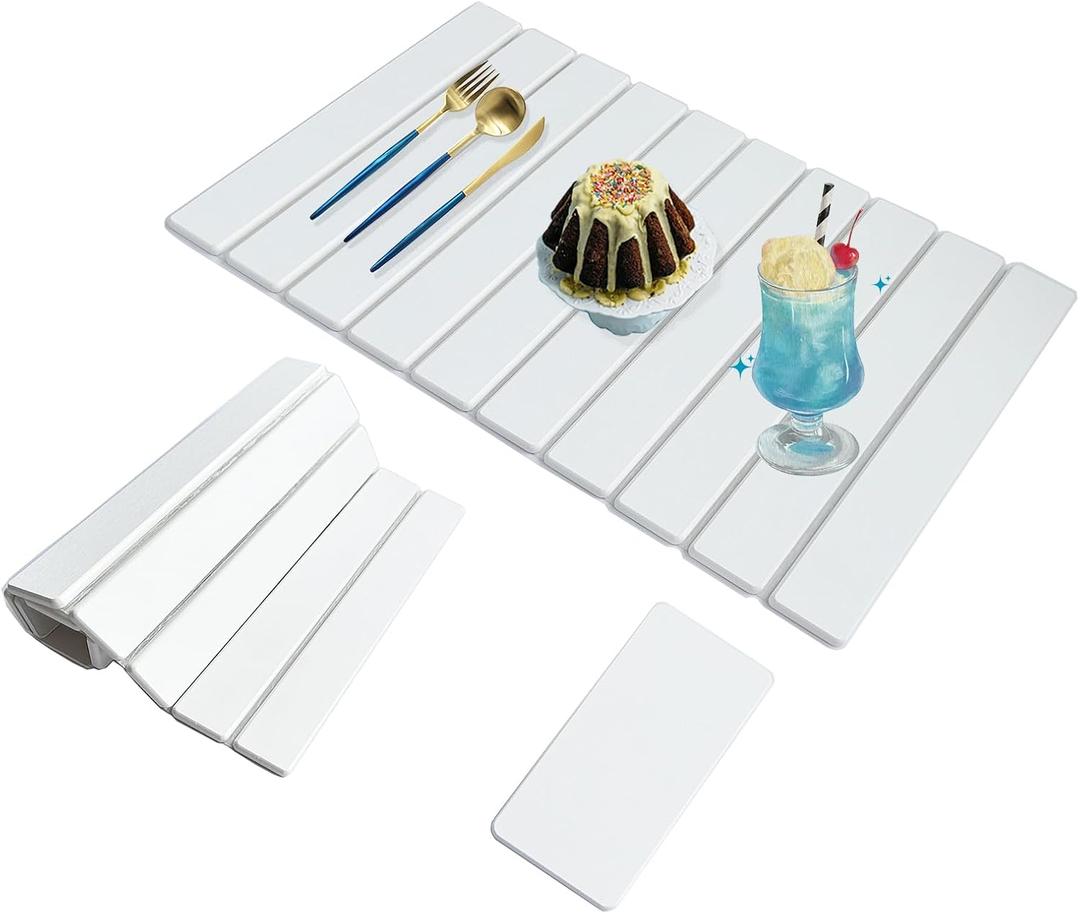 Large Stone Drying Mat for Kitchen Counter,24x16 Inch Fast Drying & Super Absorbent Diatomaceous Earth Sink Mat, Collapsible Dish Drying Stone for Dishes, Bottles, Cups, Matches Any Countertop (White)