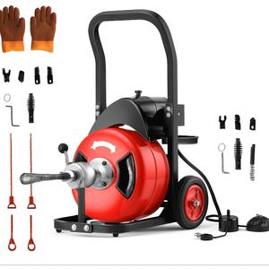 50Ft Drain Cleaning Machine, 450w Portable Drain Auger with Wheels, 1/2" Auto-Feed Drain Snake with 4 Cutters, Electric Sewer Auger for Sink, Toilet, Floor Drain
