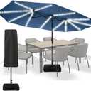 Sundale Outdoor Solar 15 ft 144 LED Olefin 5-Year-Non-Fading Patio Umbrella with Sandbag Base Included and Cover, Outdoor Double-Sided Umbrella with Lights