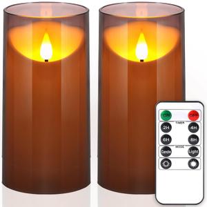 NURADA Flameless Candles with Remote Timer: 3D Wick Battery Operated Led Pillar Unbreakable Acrylic Fake Candle Set for Home Decoration Romantic Ambiance - Pure White Pack Of 2